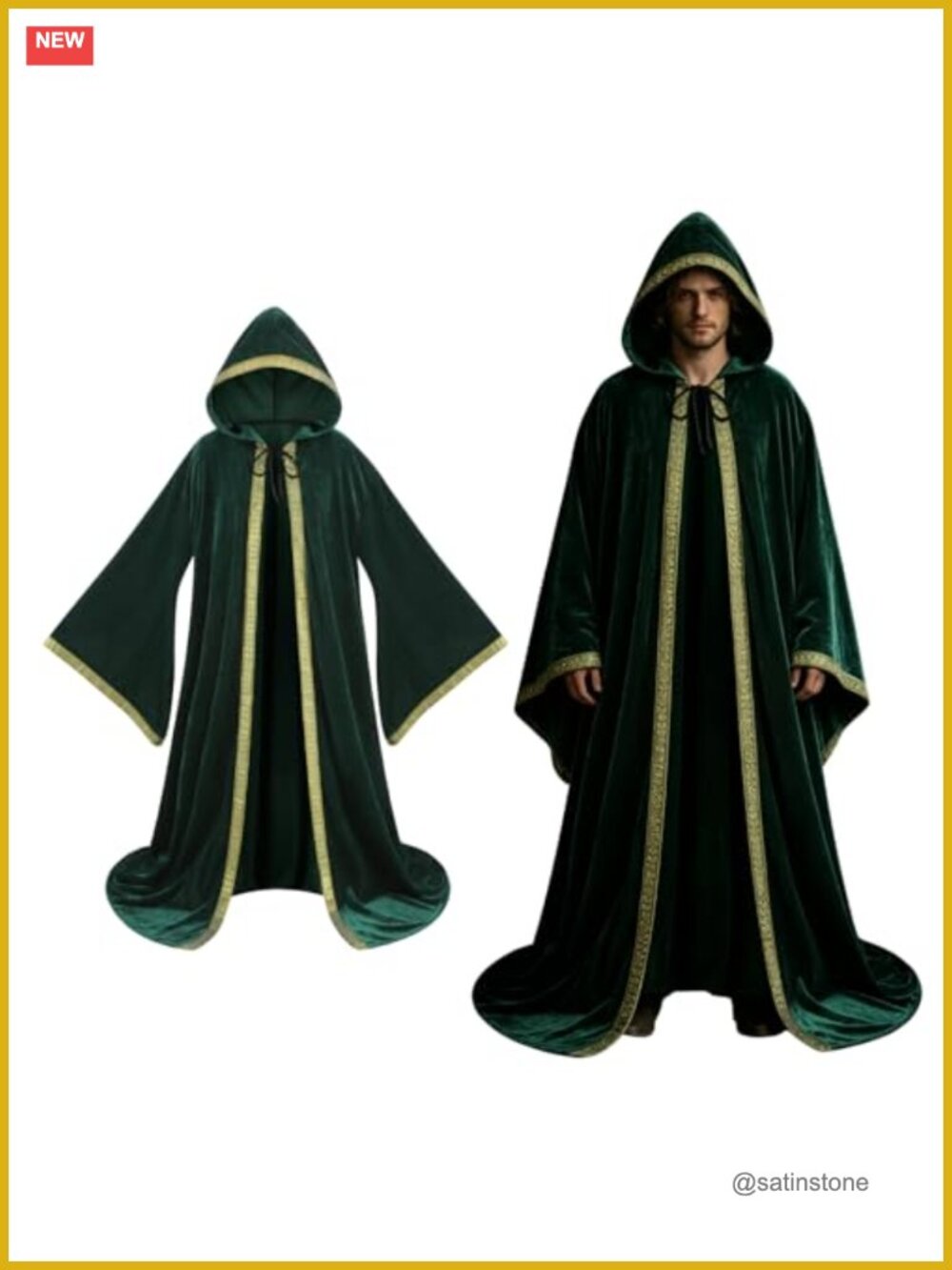 Velvet Hooded Wizard Cloak Cape Unisex Halloween Cosplay